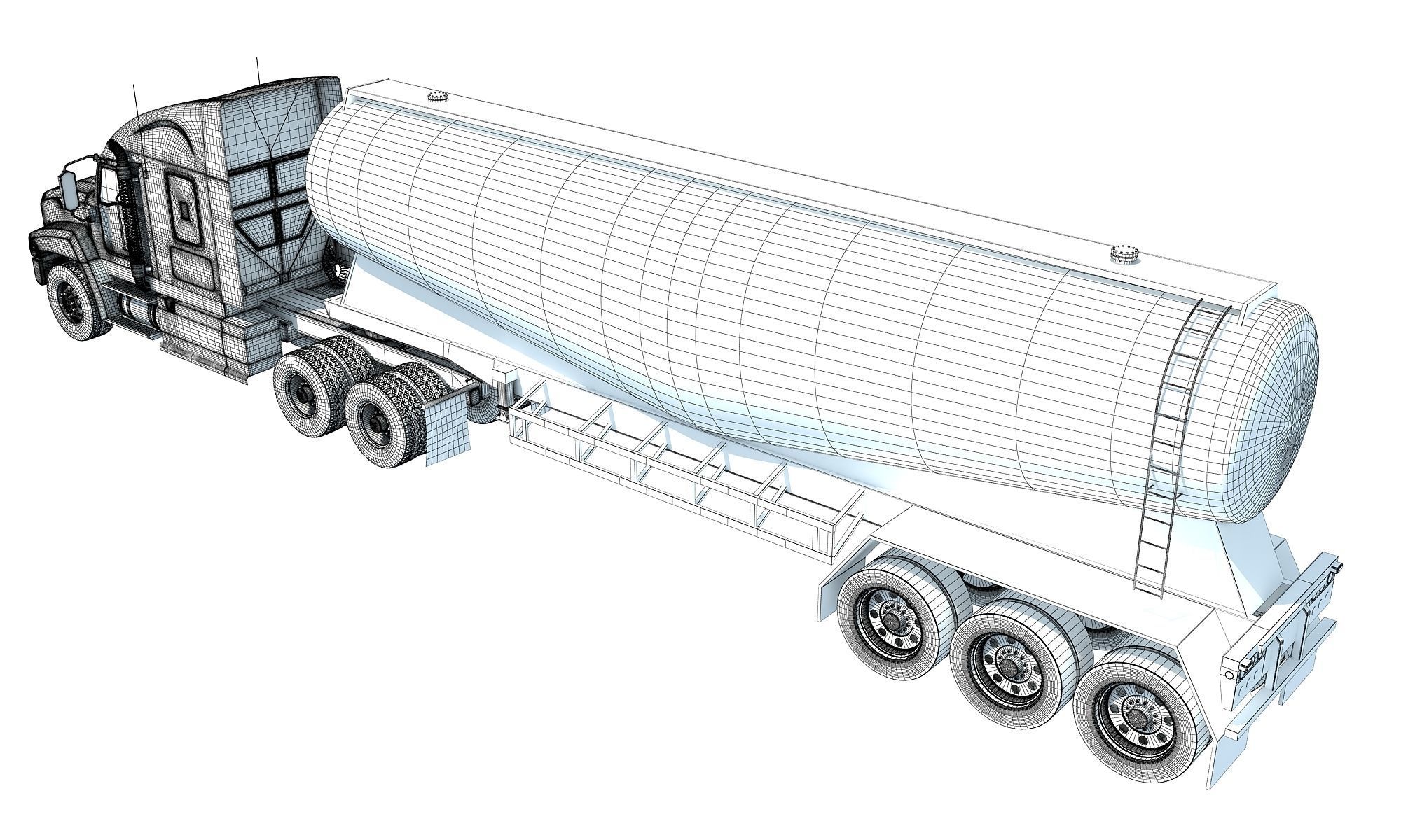 Truck with Tanker Trailer 3D model_15