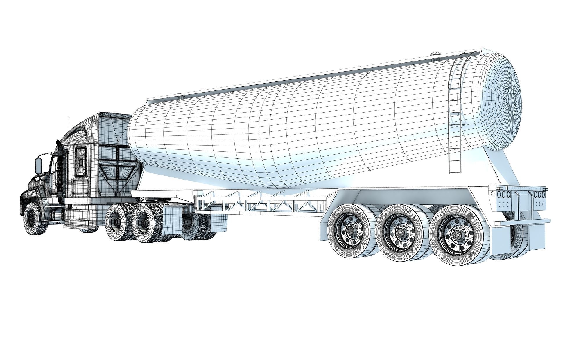 Truck with Tanker Trailer 3D model_14