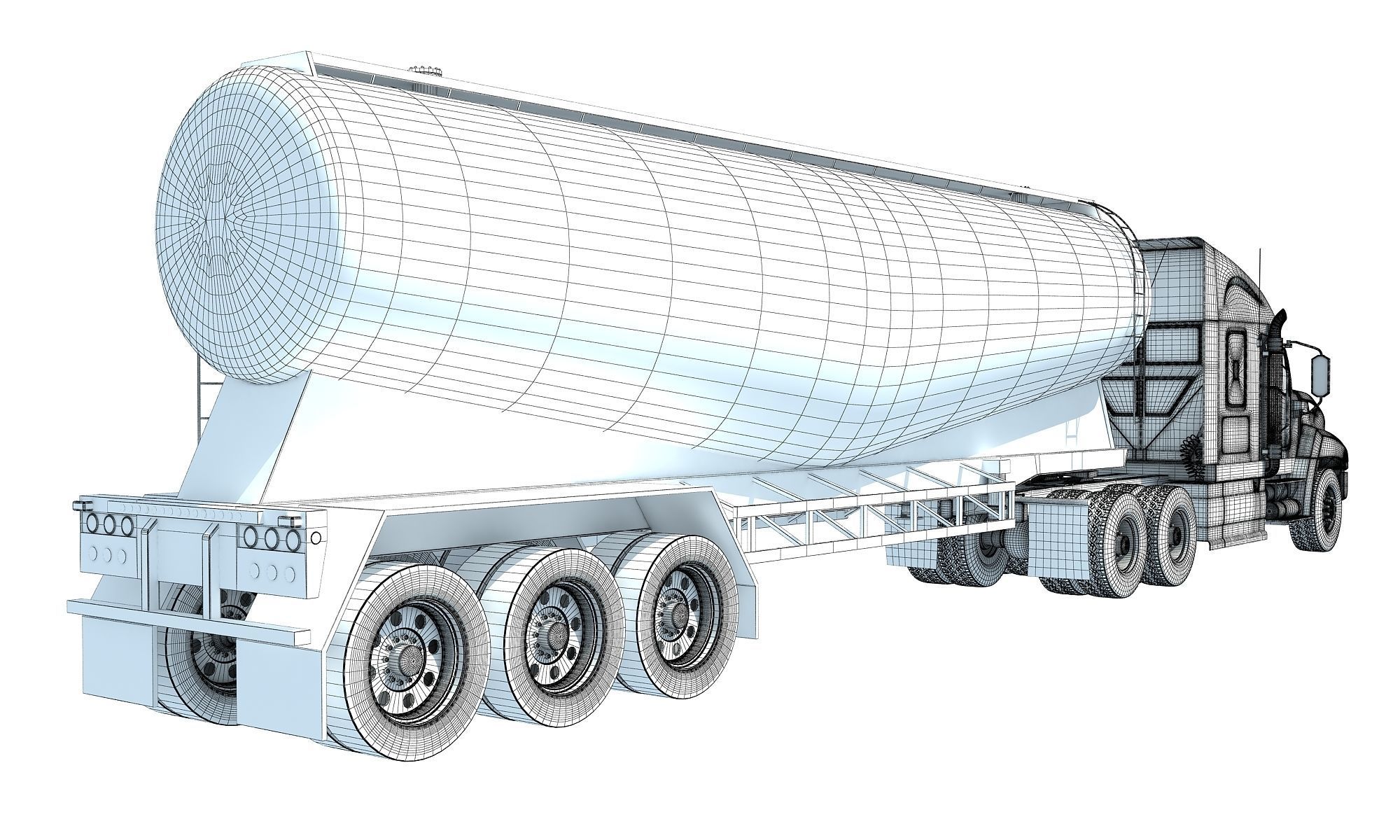 Truck with Tanker Trailer 3D model_16
