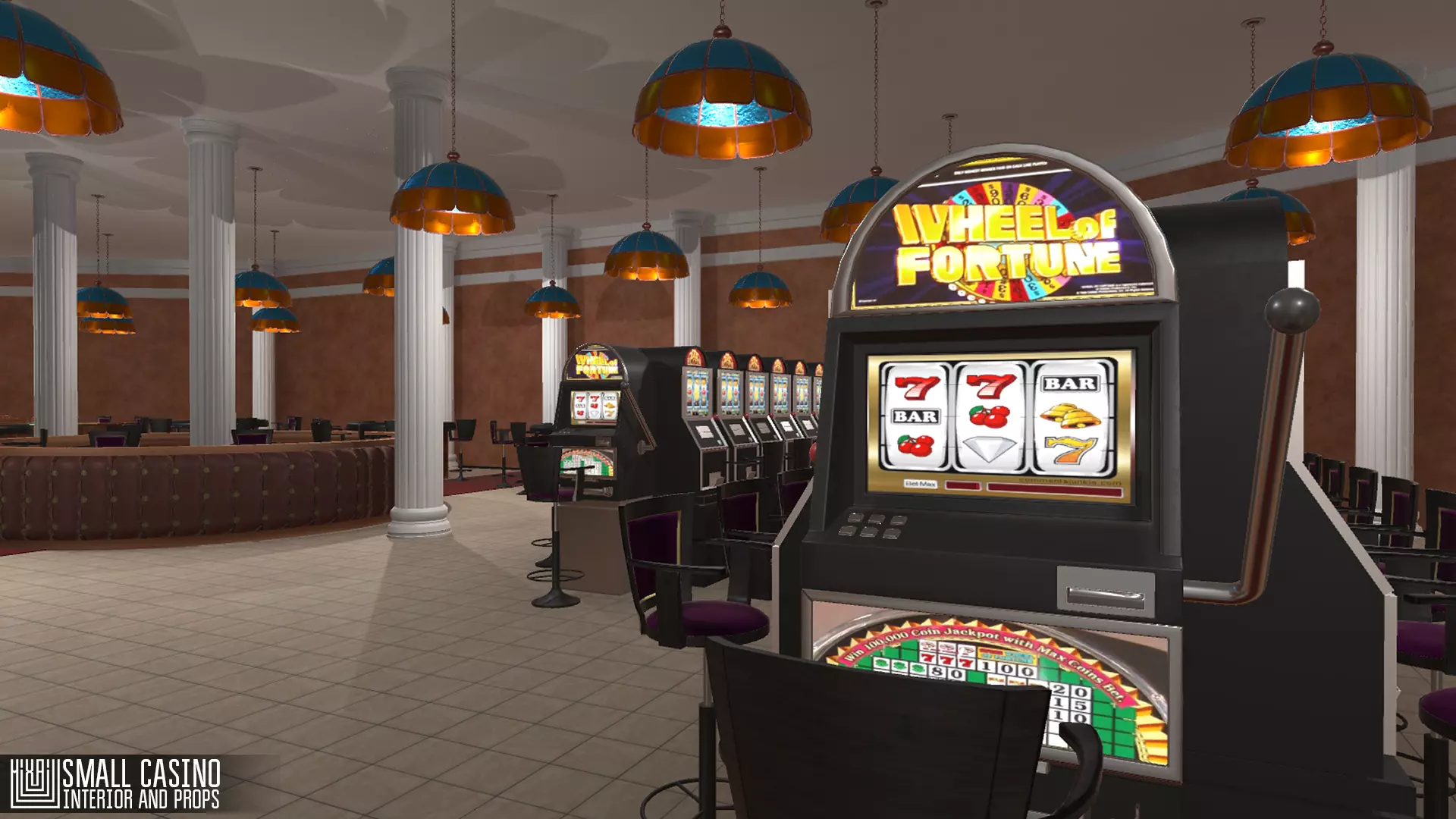 Small casino - interior and props Low-poly 3D model
