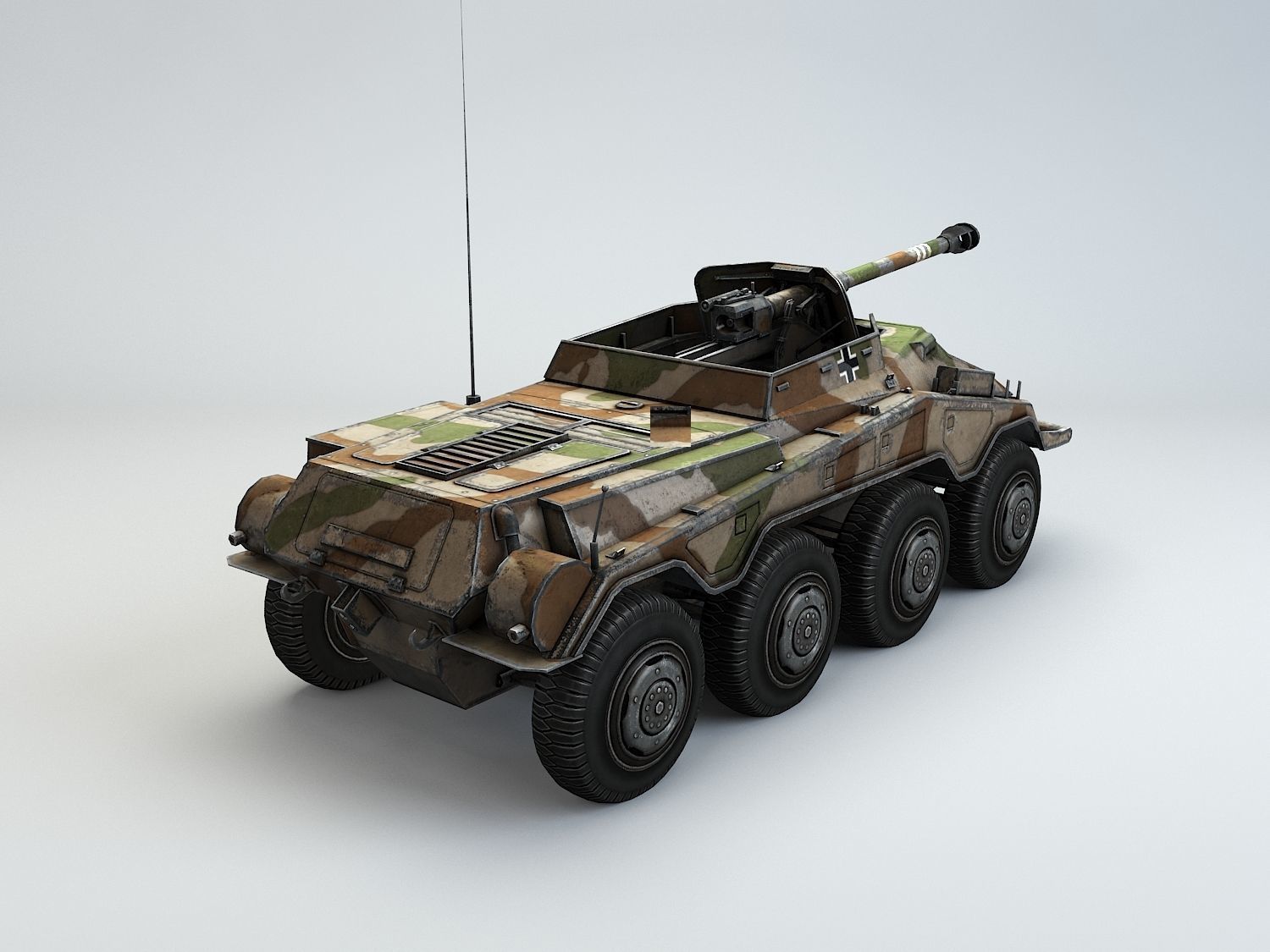 Low Poly SdKfz 234 4 Pakwagen Low-poly 3D model_5