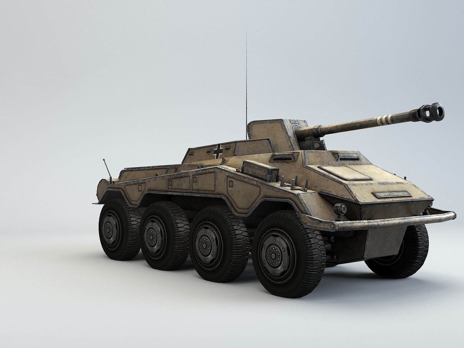 Low Poly SdKfz 234 4 Pakwagen Low-poly 3D model_10