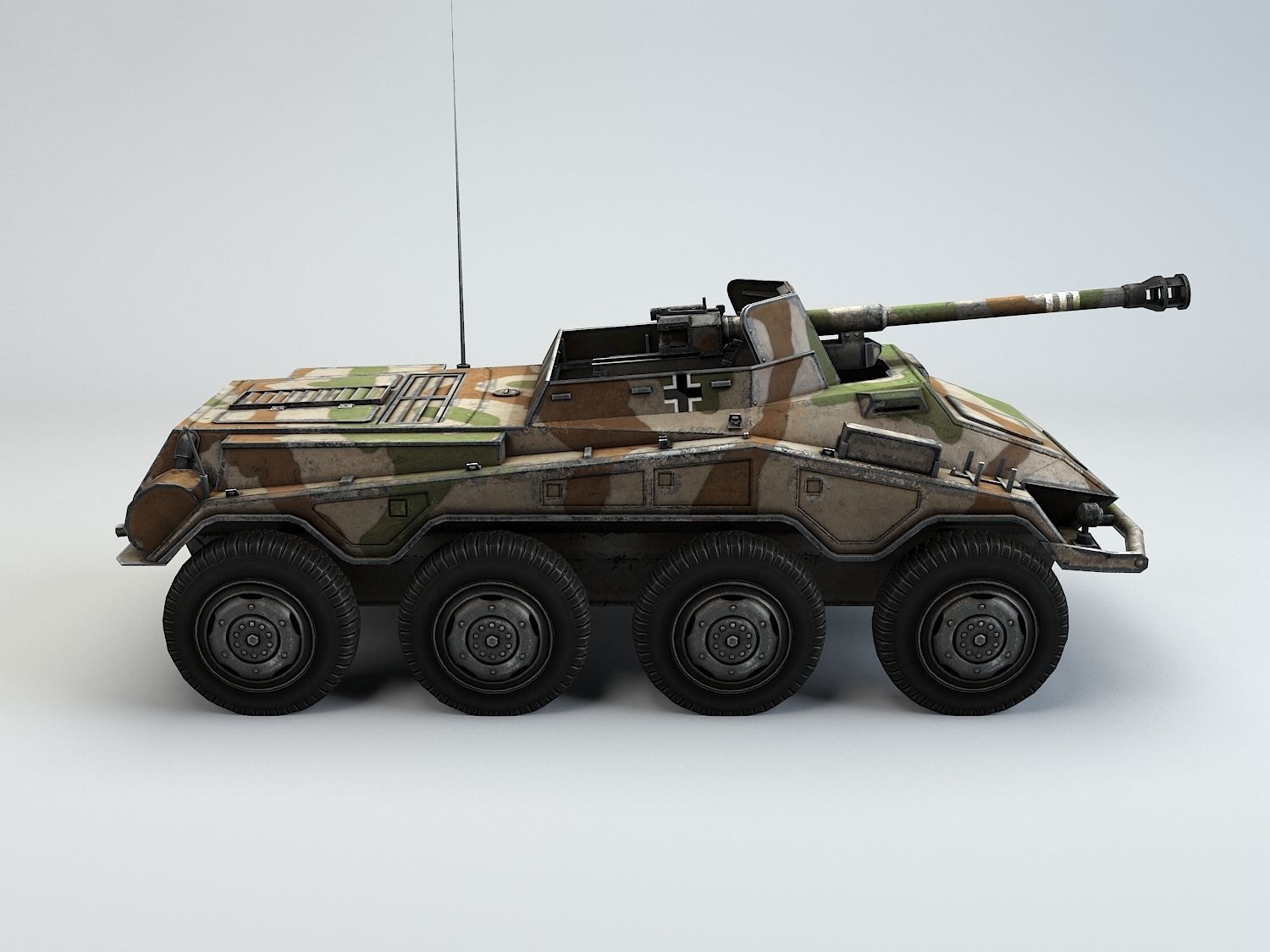 Low Poly SdKfz 234 4 Pakwagen Low-poly 3D model_7