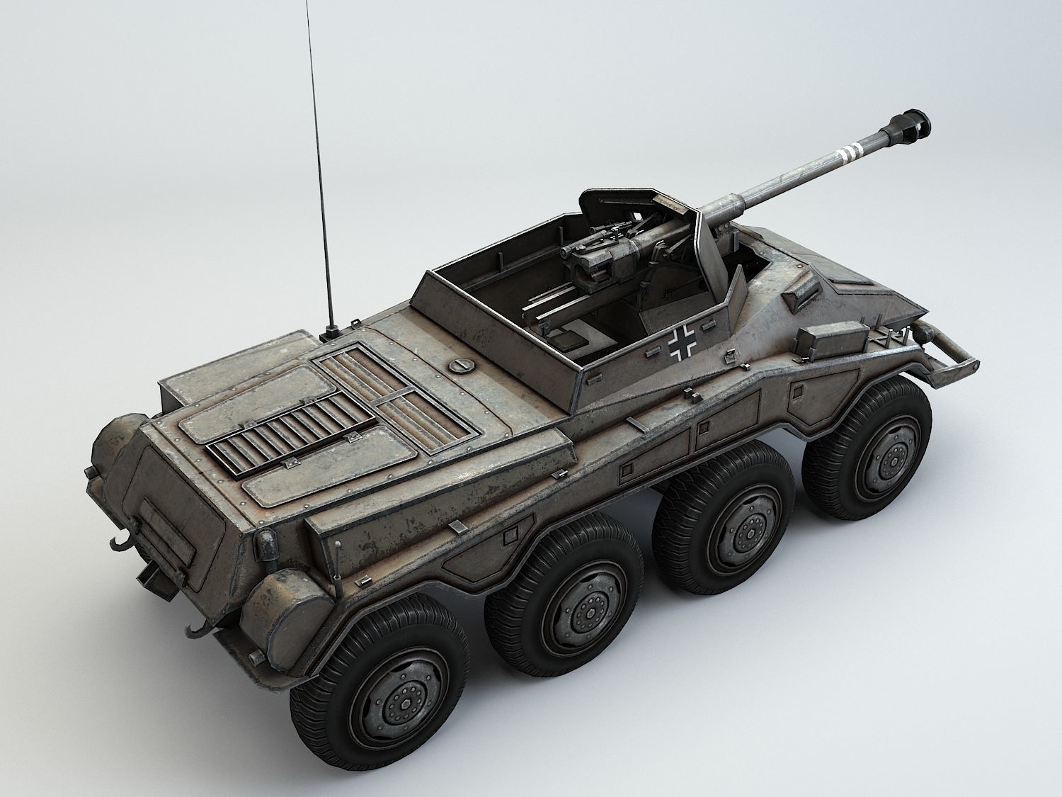 Low Poly SdKfz 234 4 Pakwagen Low-poly 3D model_12