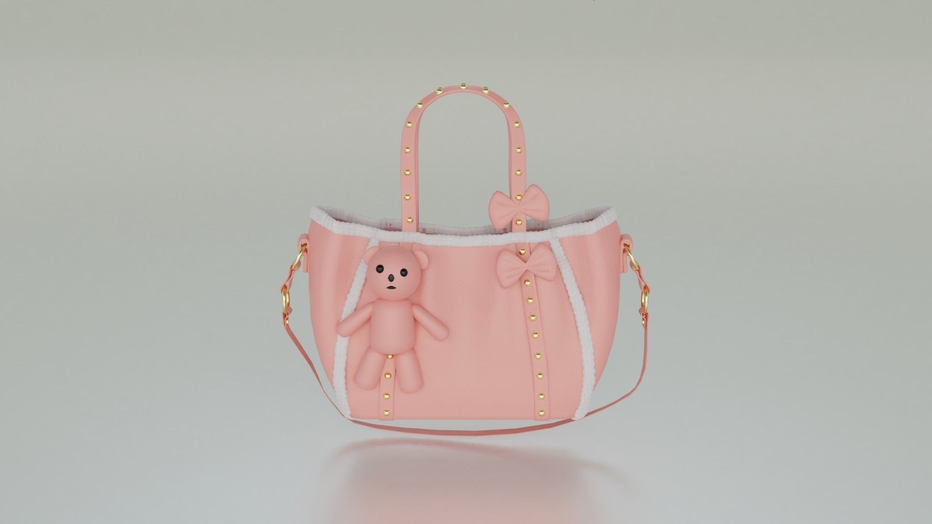 Handbag with cute teddy add on Low-poly 3D model_1