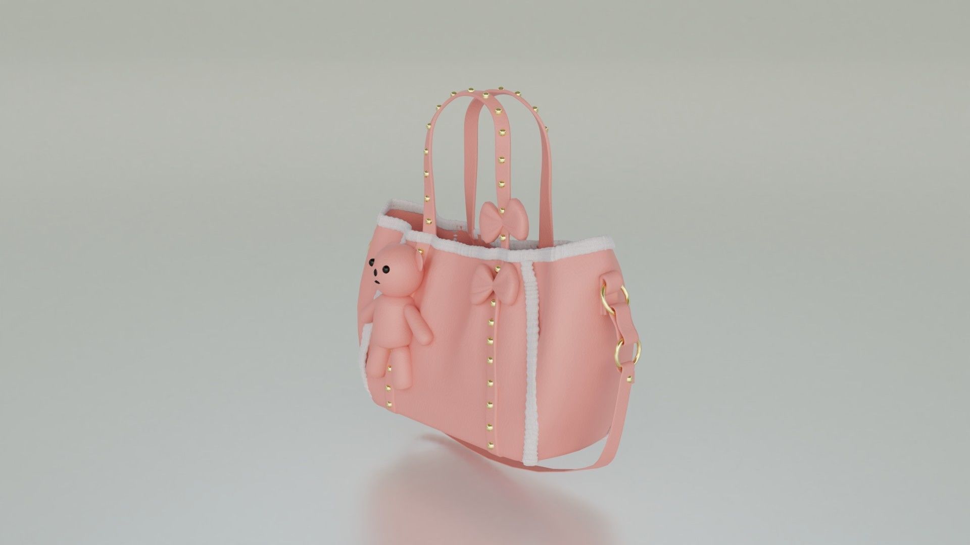 Handbag with cute teddy add on Low-poly 3D model_2