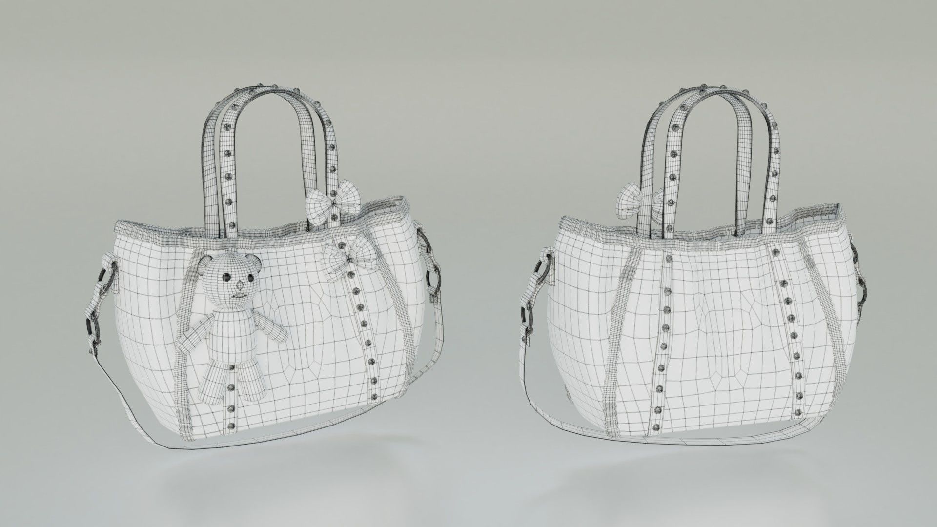 Handbag with cute teddy add on Low-poly 3D model_4