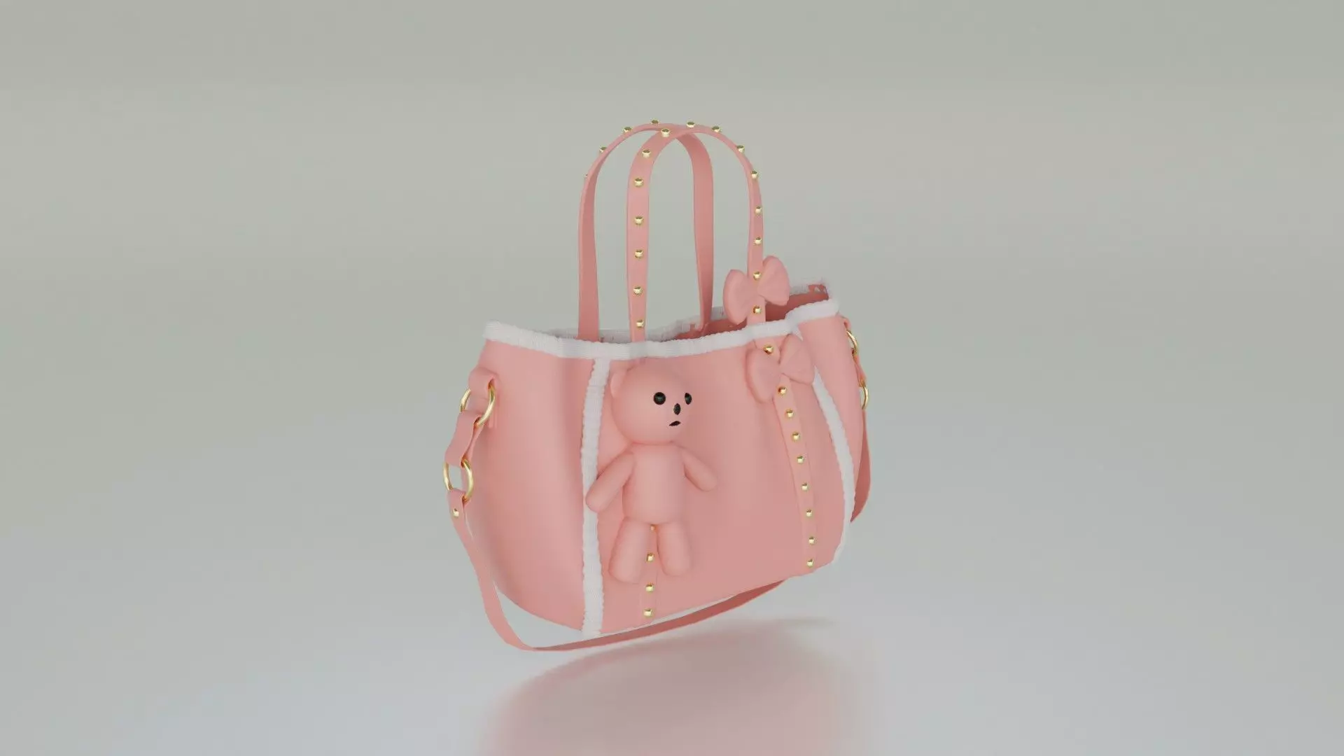 Handbag with cute teddy add on Low-poly 3D model_0