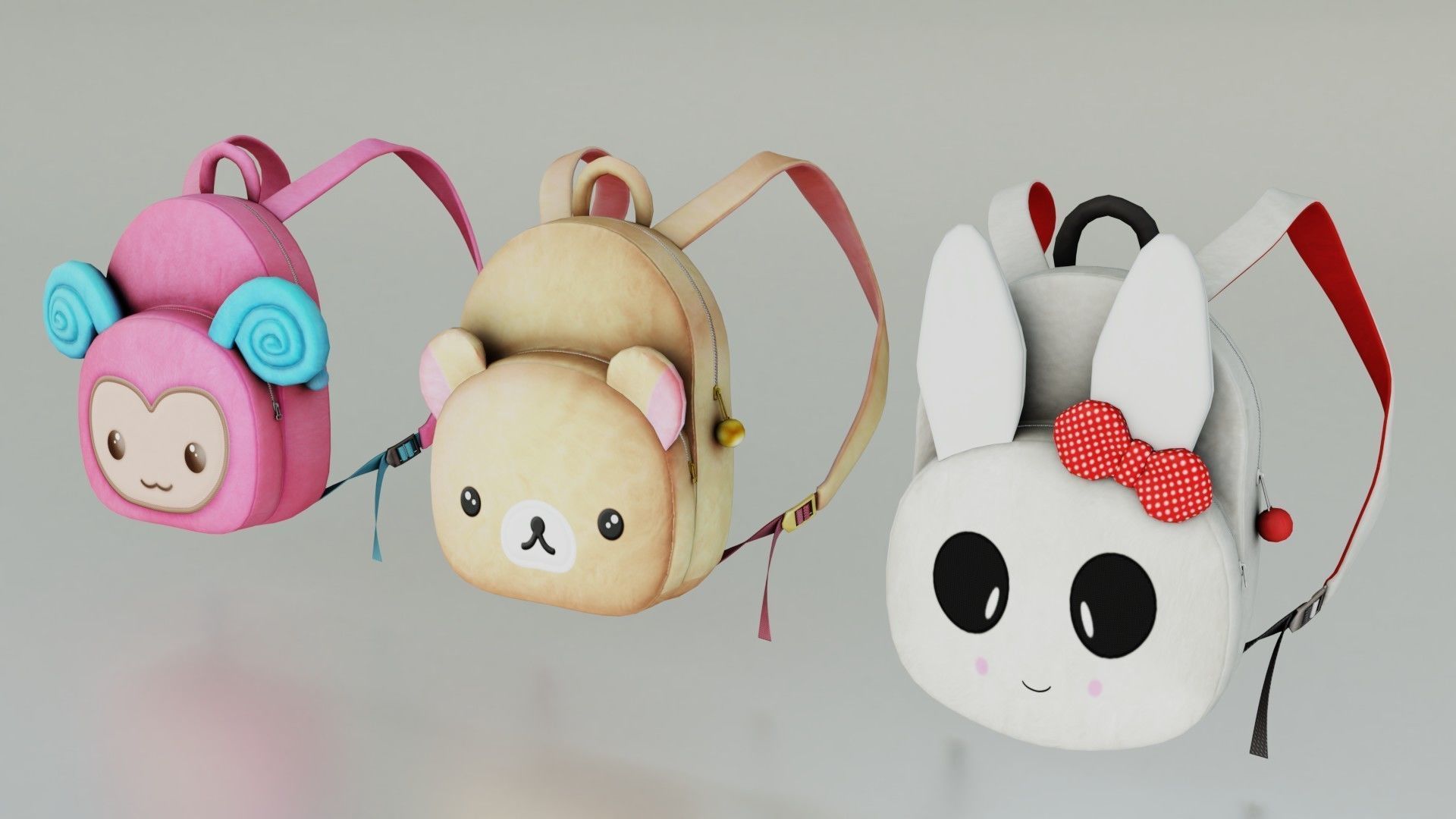 3 backpack bags PACK - Low poly 3D Model Low-poly 3D model_1