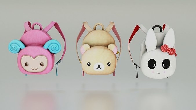 3 backpack bags PACK - Low poly 3D Model Low-poly 3D model