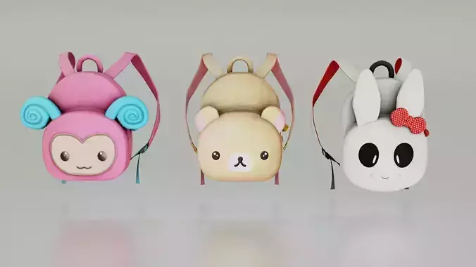3 backpack bags PACK - Low poly 3D Model Low-poly 3D model