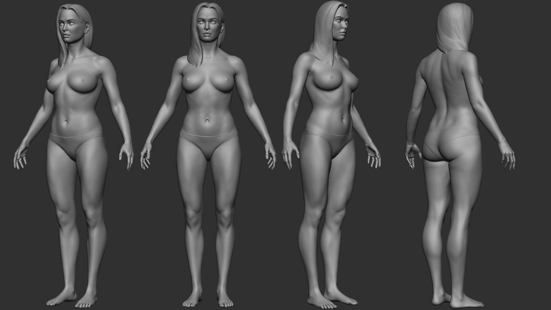 Realistic Female Basemesh Low-poly 3D model_29