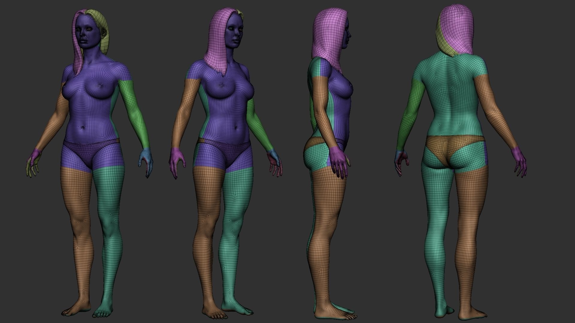Realistic Female Basemesh Low-poly 3D model_27
