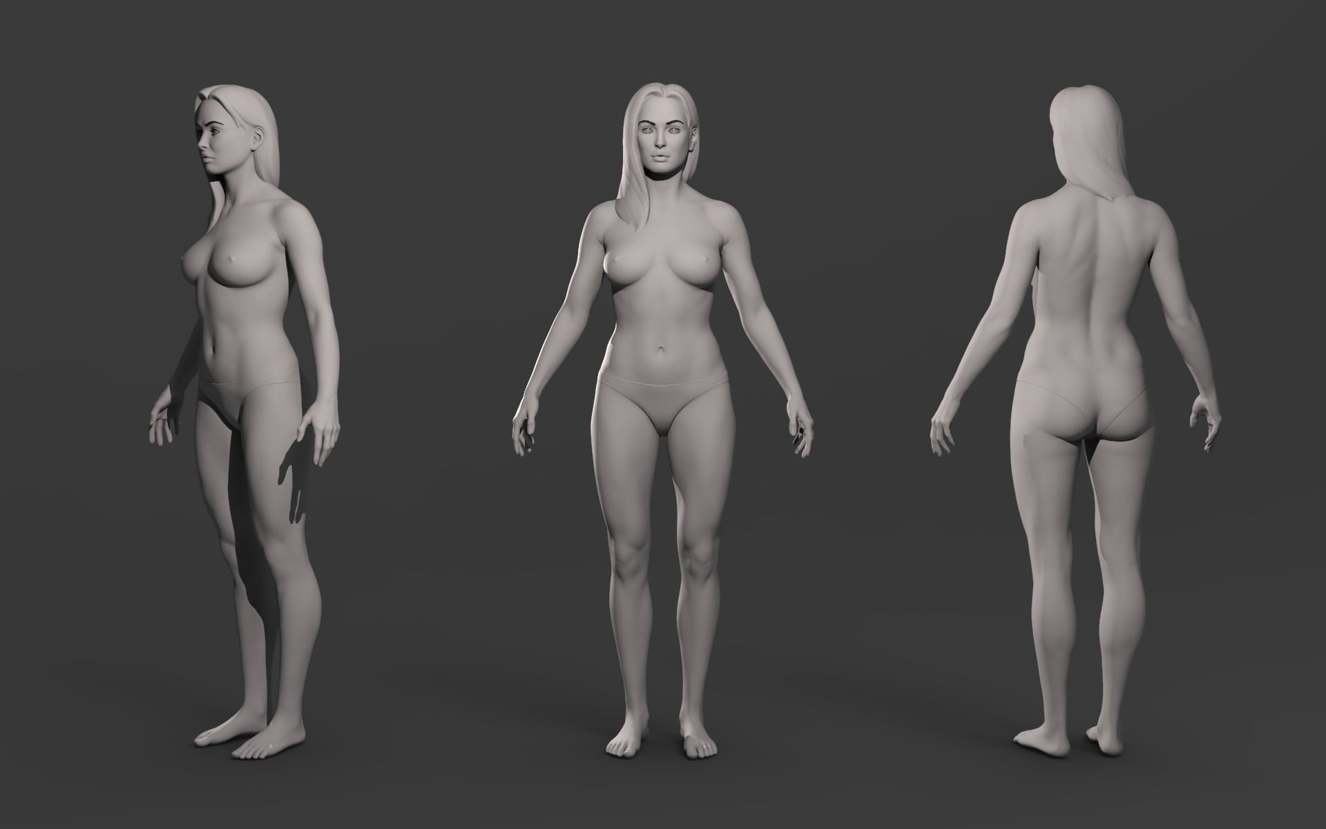 Realistic Female Basemesh Low-poly 3D model_5