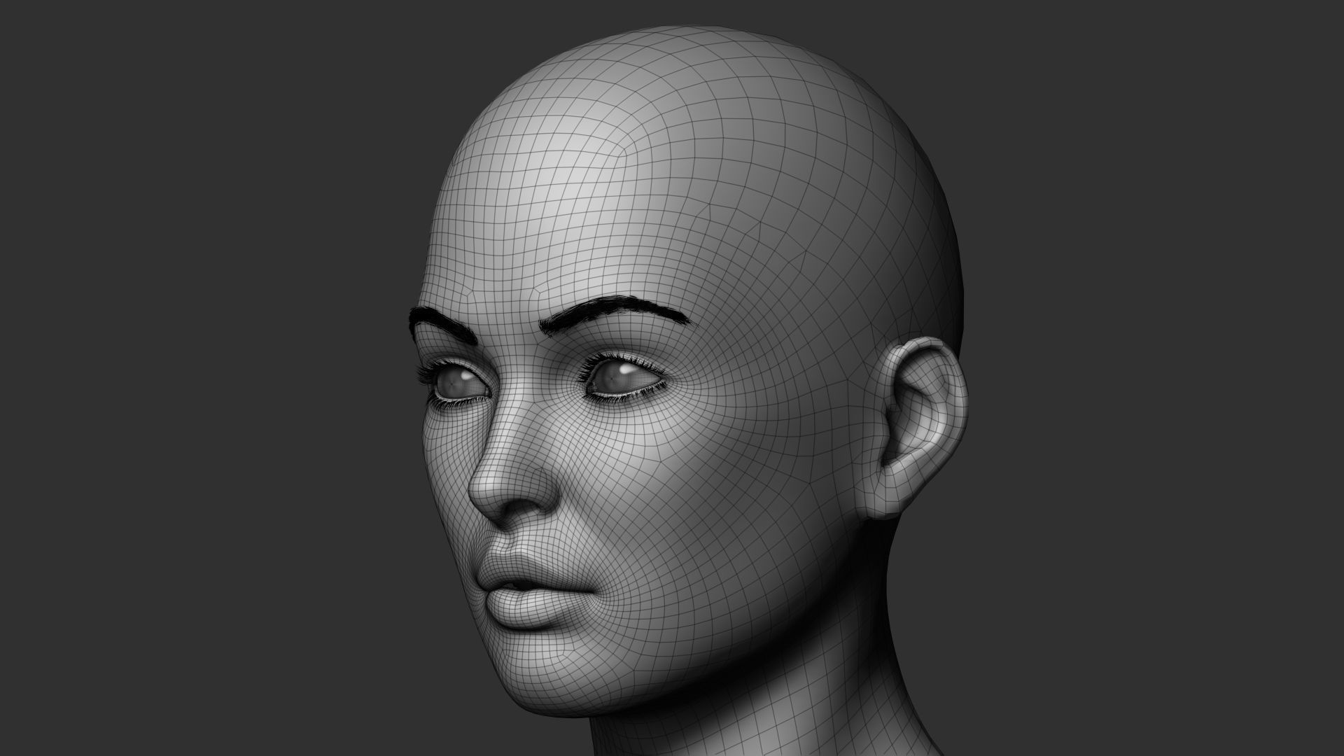 Realistic Female Head Low-poly 3D model_7