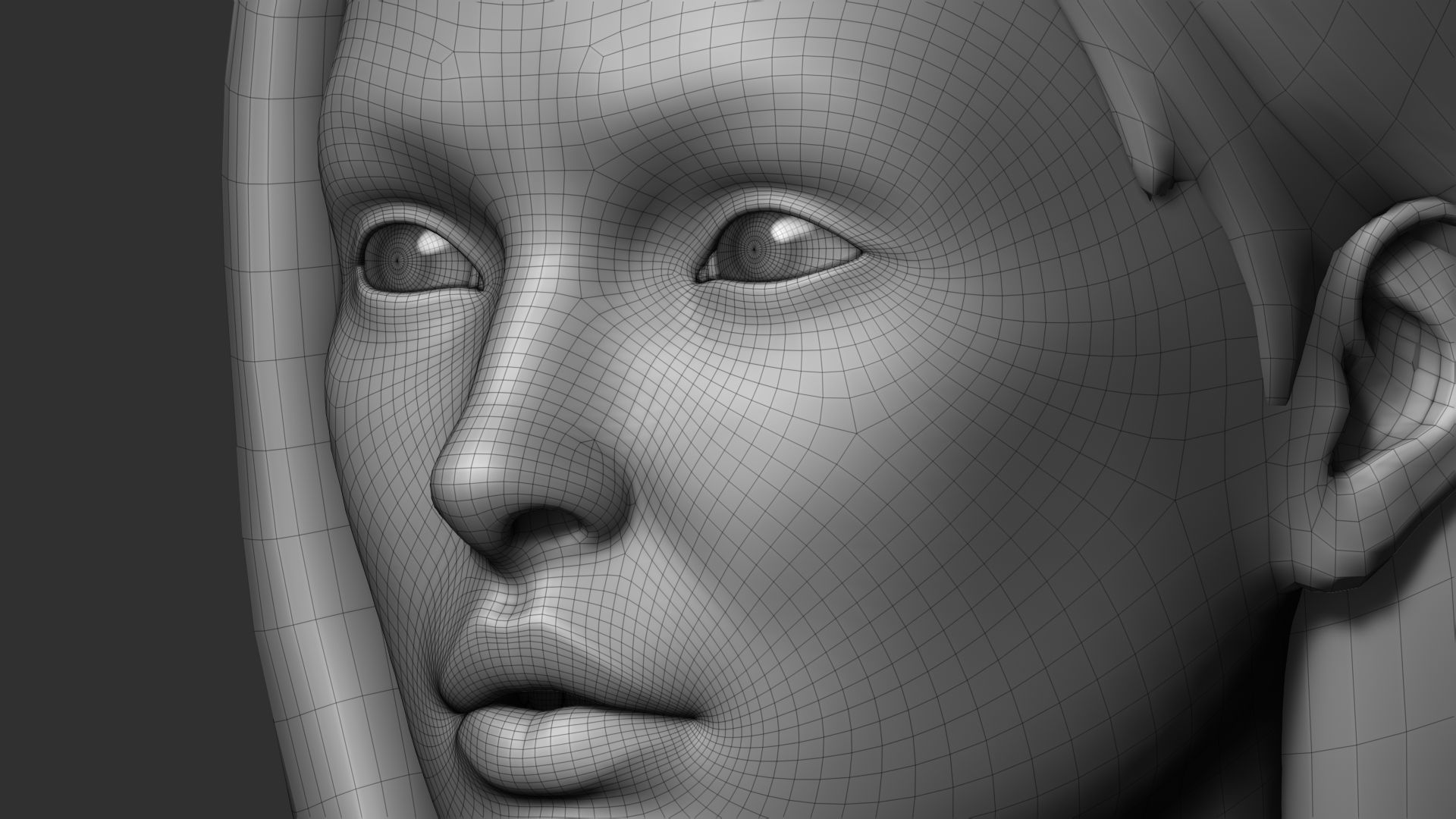 Realistic Female Head Low-poly 3D model_13