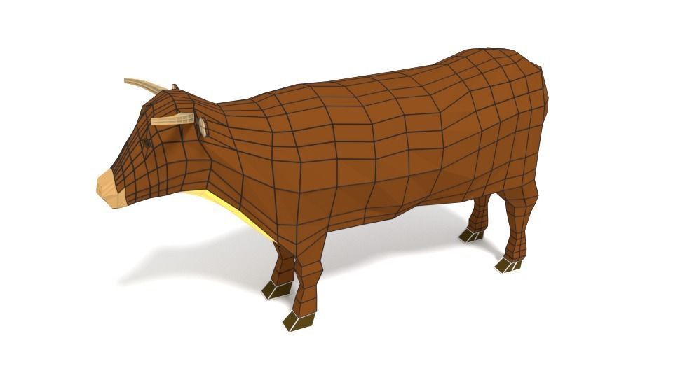 Low Poly Cartoon Cow Low-poly 3D model_9