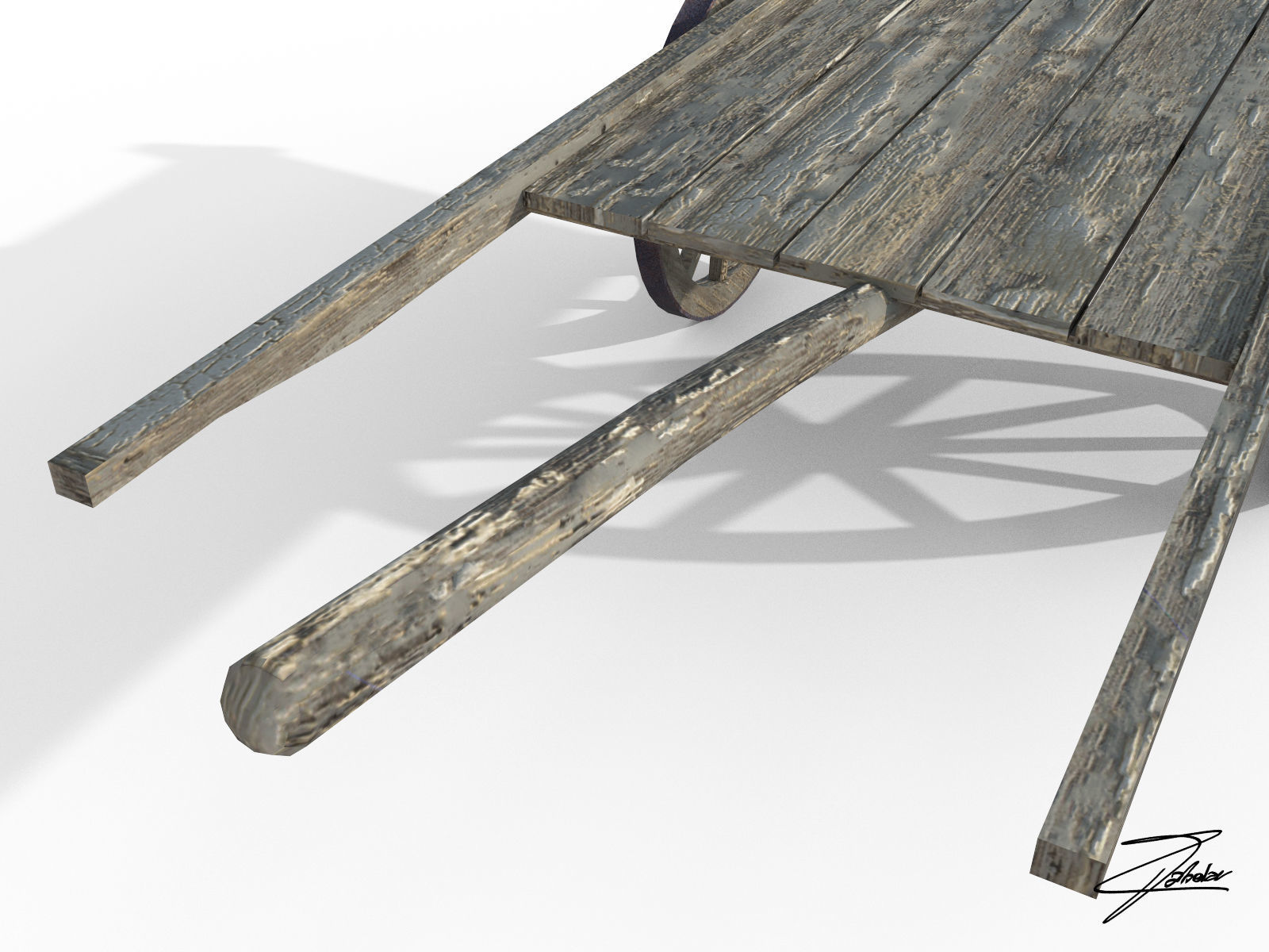 Wooden cart Low-poly 3D model_5