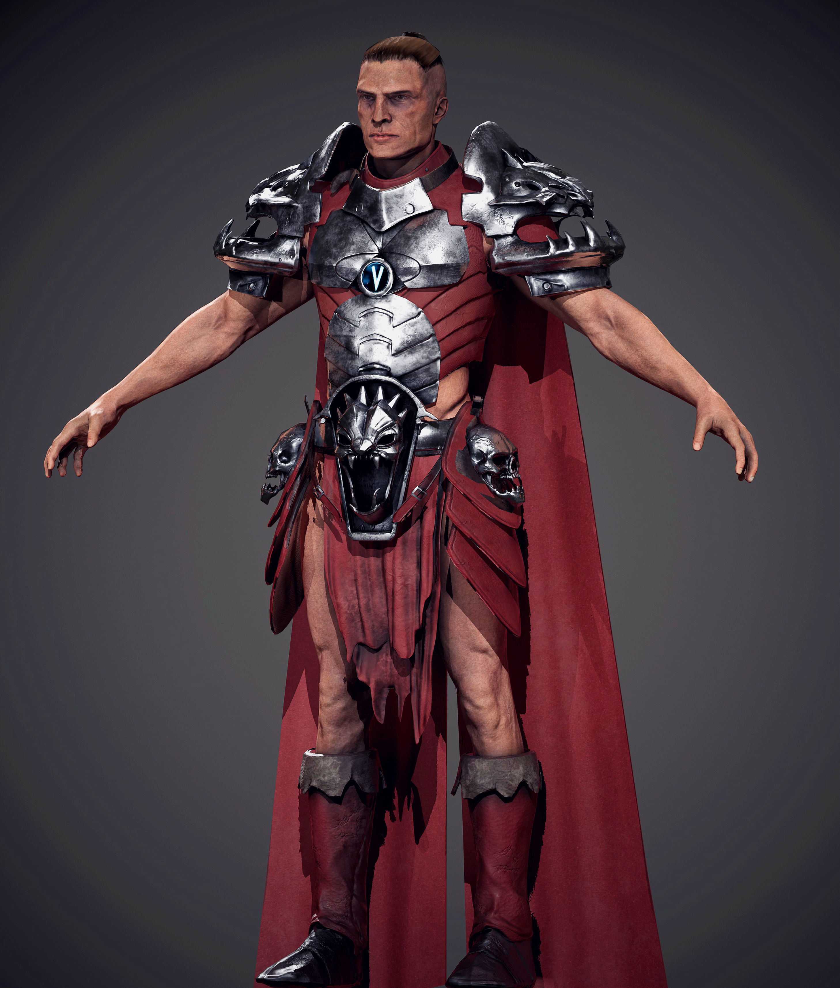 Game Ready Warrior man in armor Low-poly 3D model_1