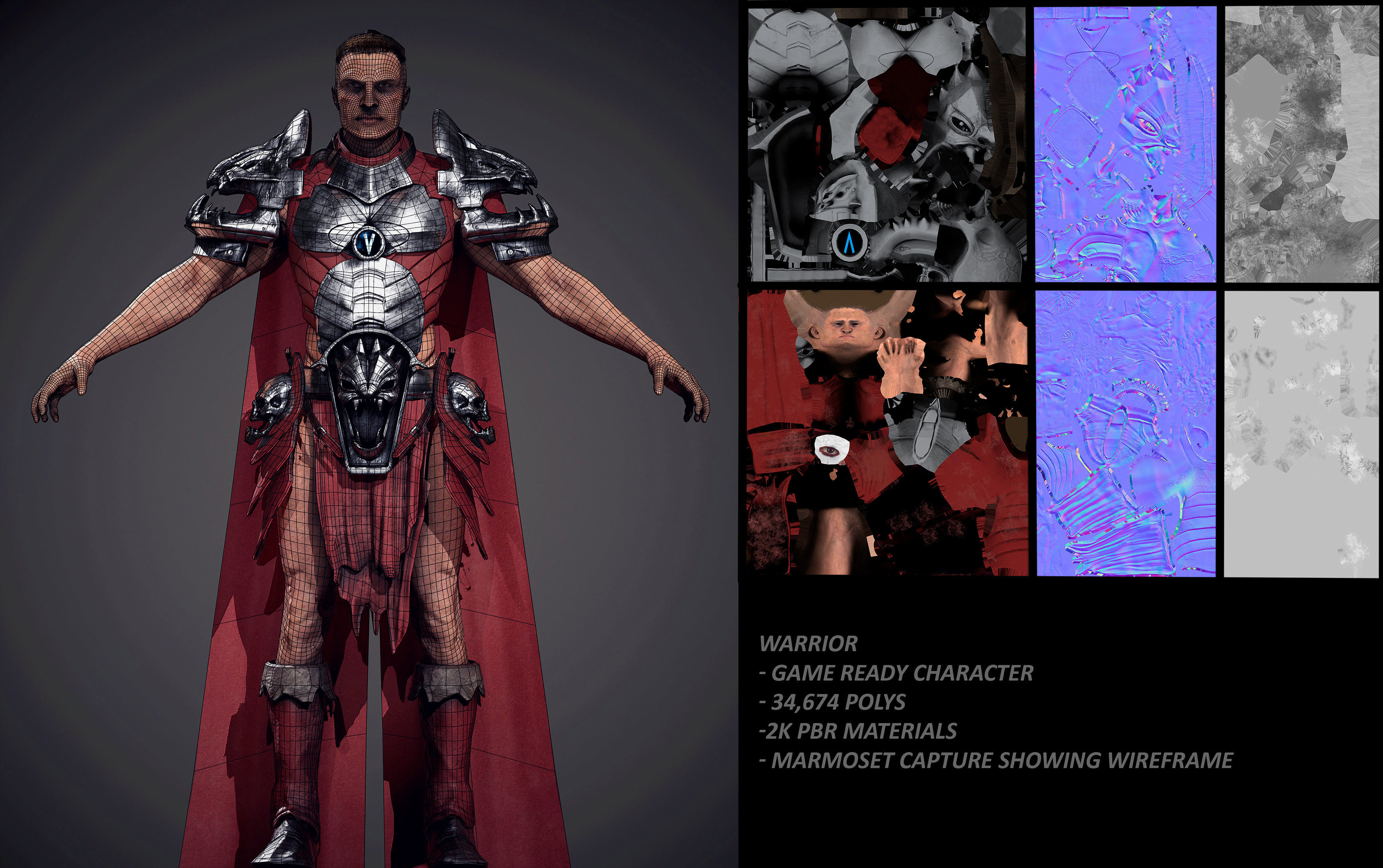 Game Ready Warrior man in armor Low-poly 3D model_4