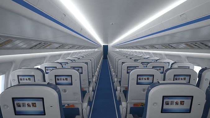 Airplane cabin 109 seats V2 3D model