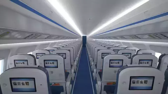 Airplane cabin 109 seats V2 3D model