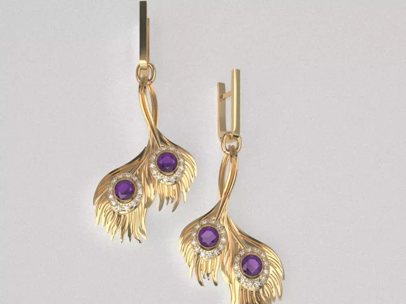Peacock earrings pendant lite-set 3D print model