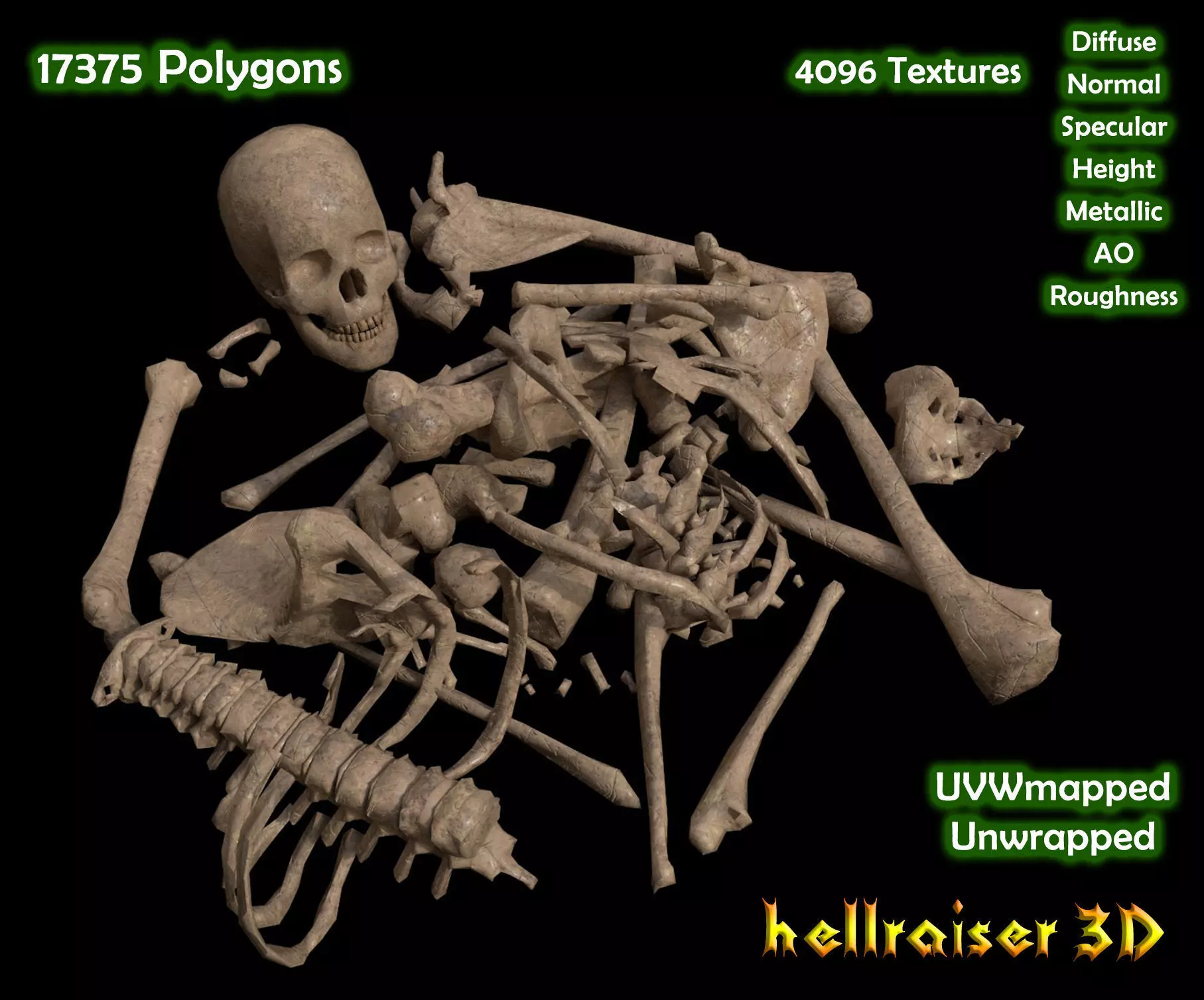 Dead Skeleton - 2 - PBR - Textured Low-poly 3D model_0