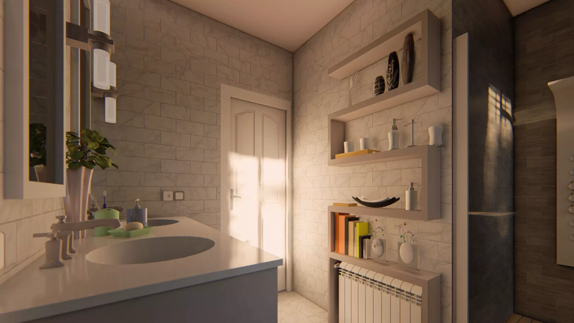Bathroom with shelves and sink 3D model_0