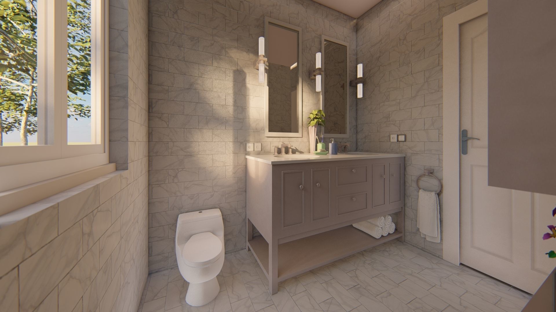 Bathroom with shelves and sink 3D model_1
