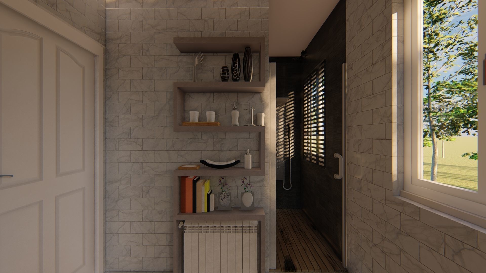 Bathroom with shelves and sink 3D model_2