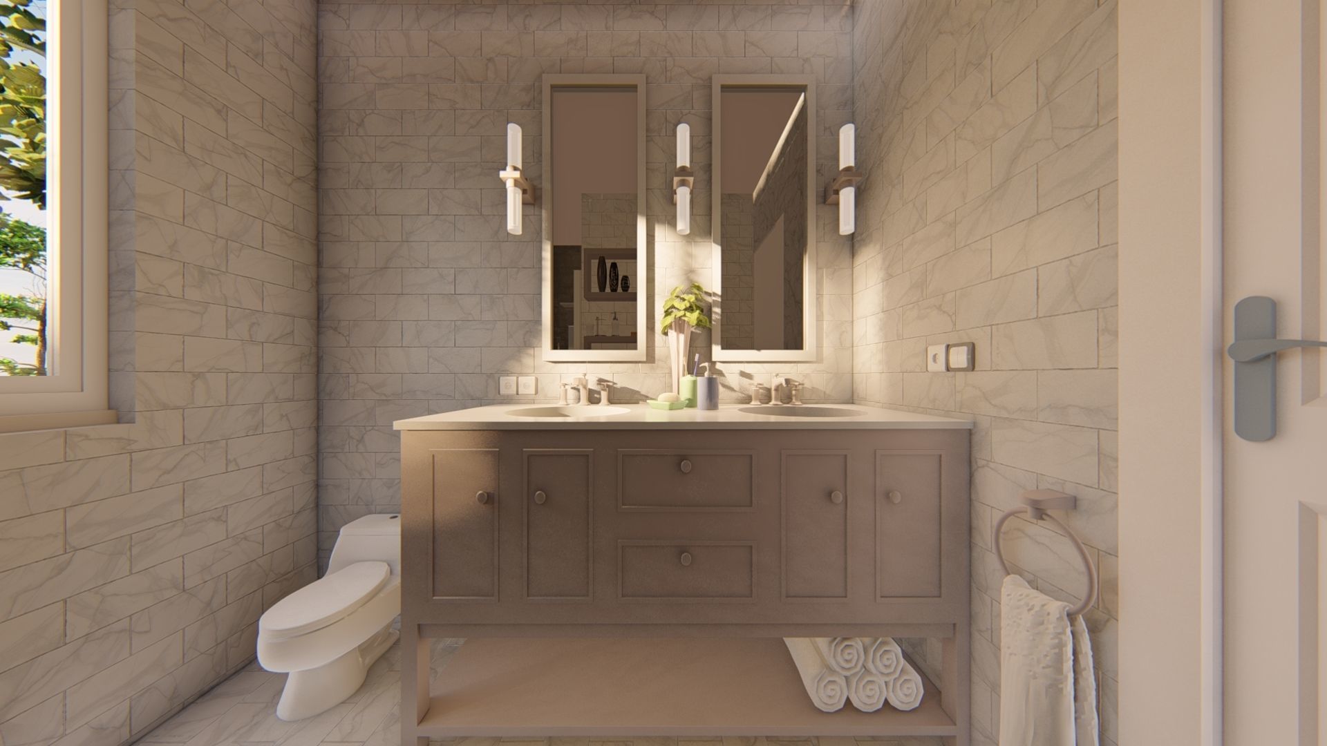 Bathroom with shelves and sink 3D model_4