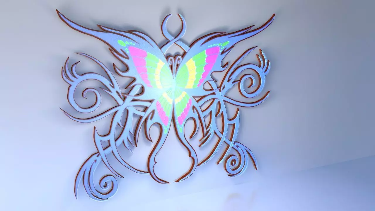 Lights colorful butterfly on wall Free 3D model