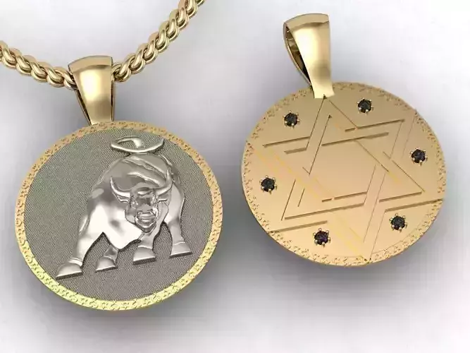 double sided pendant star of David and bull   