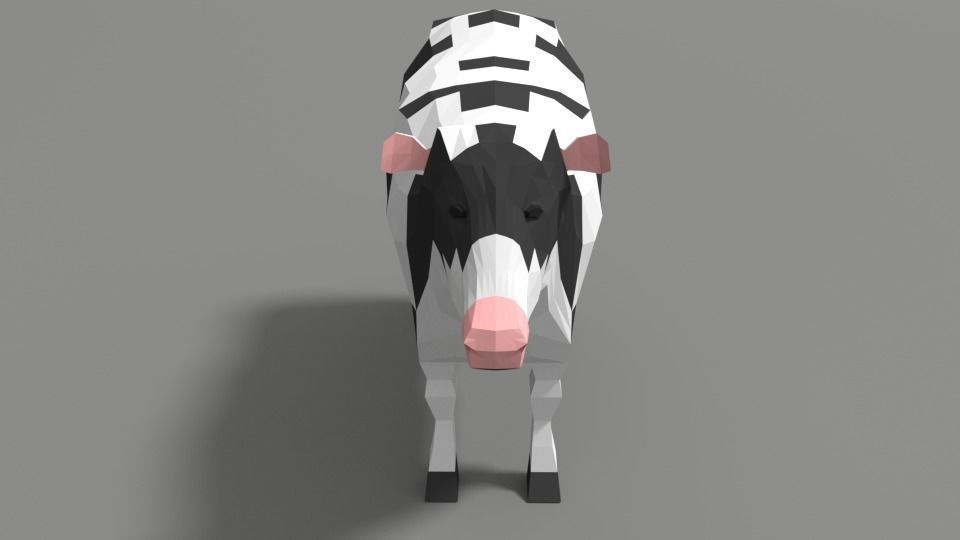 Low Poly Cartoon Cow Low-poly 3D model_2