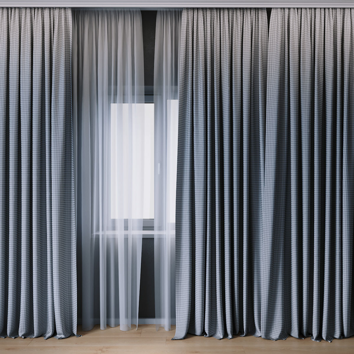 Curtains with tulle set 01  3D model_2