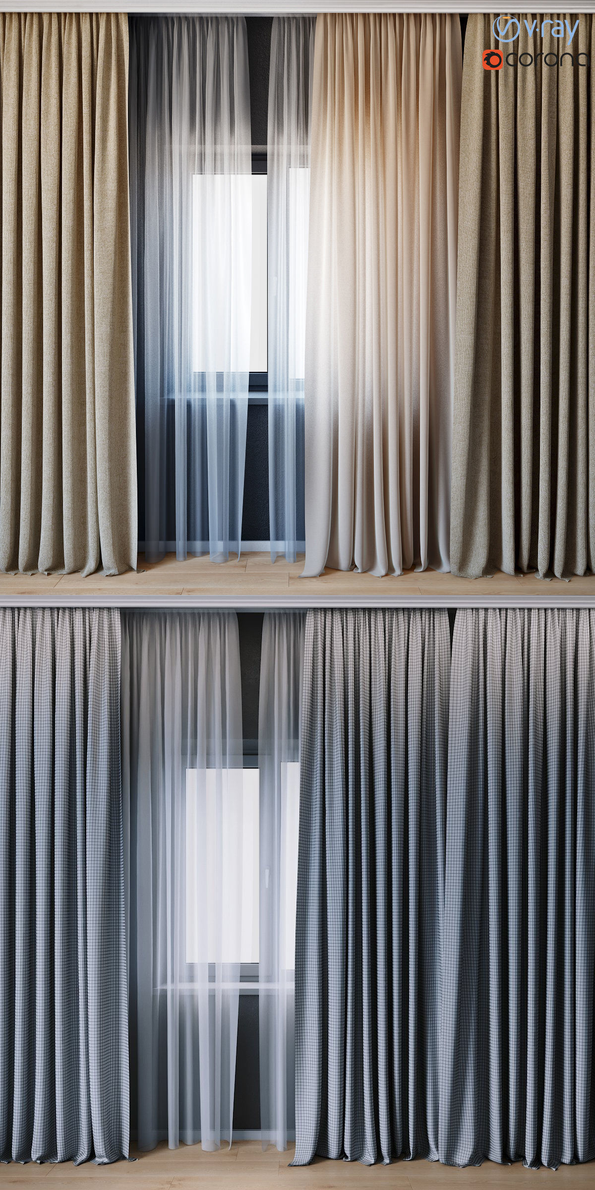 Curtains with tulle set 01  3D model_1