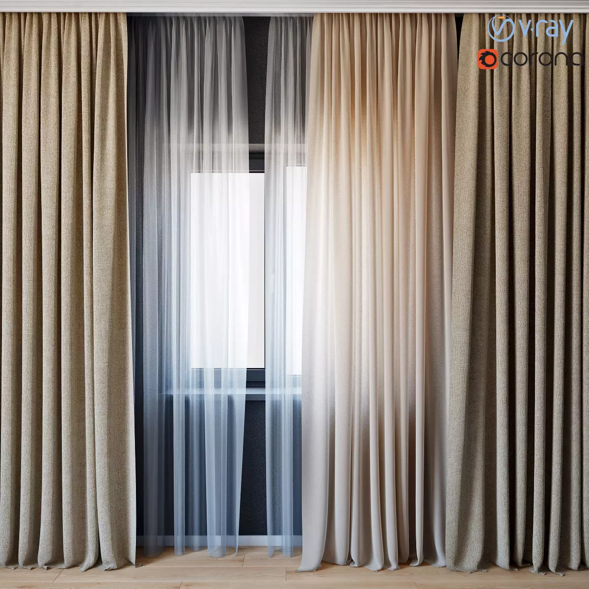Curtains with tulle set 01  3D model_0