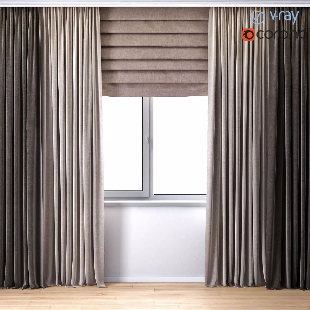 Curtains with Roman curtain  V-ray and Corona 3D model_0