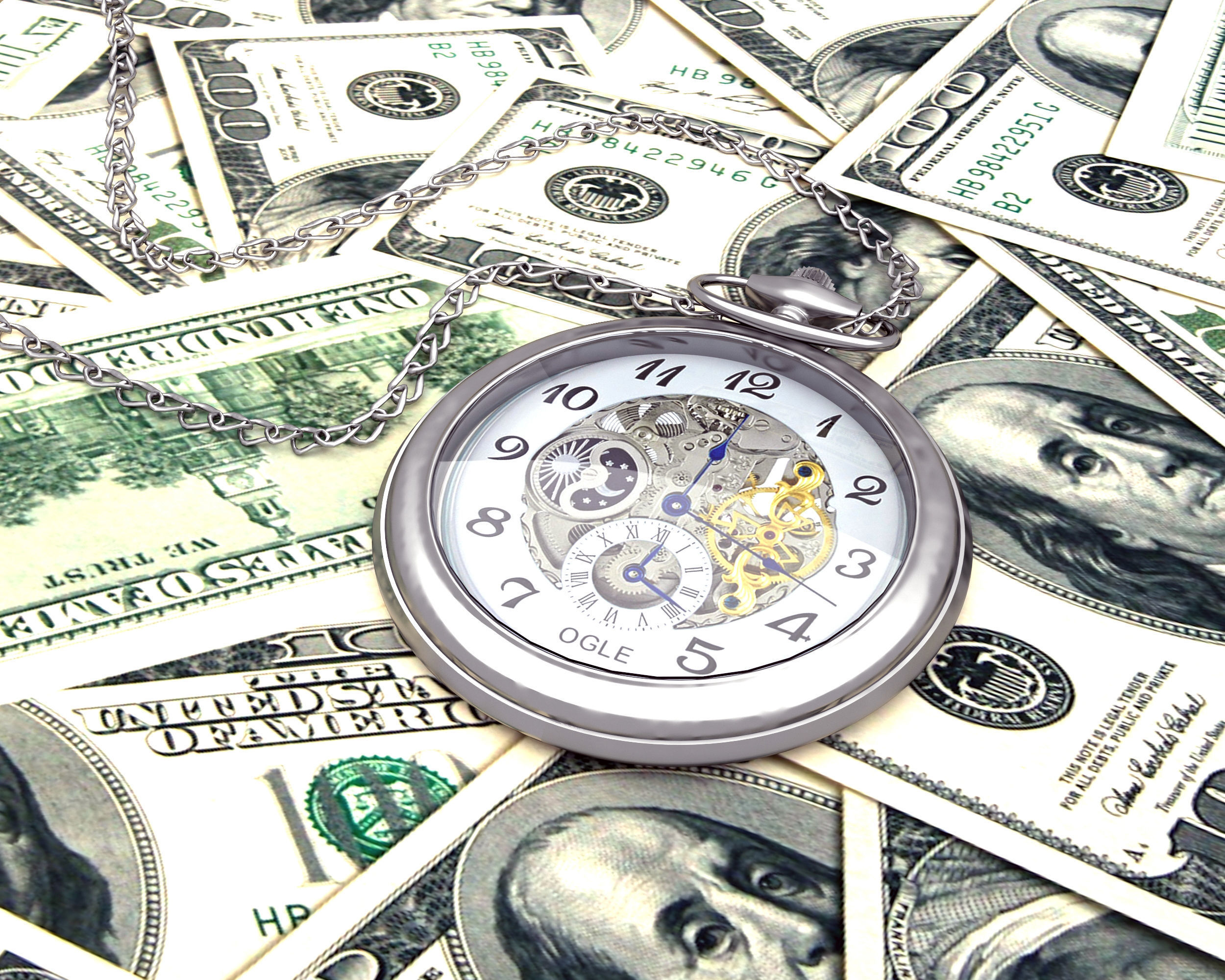 Time is money  Watch and dollars 3D model_1