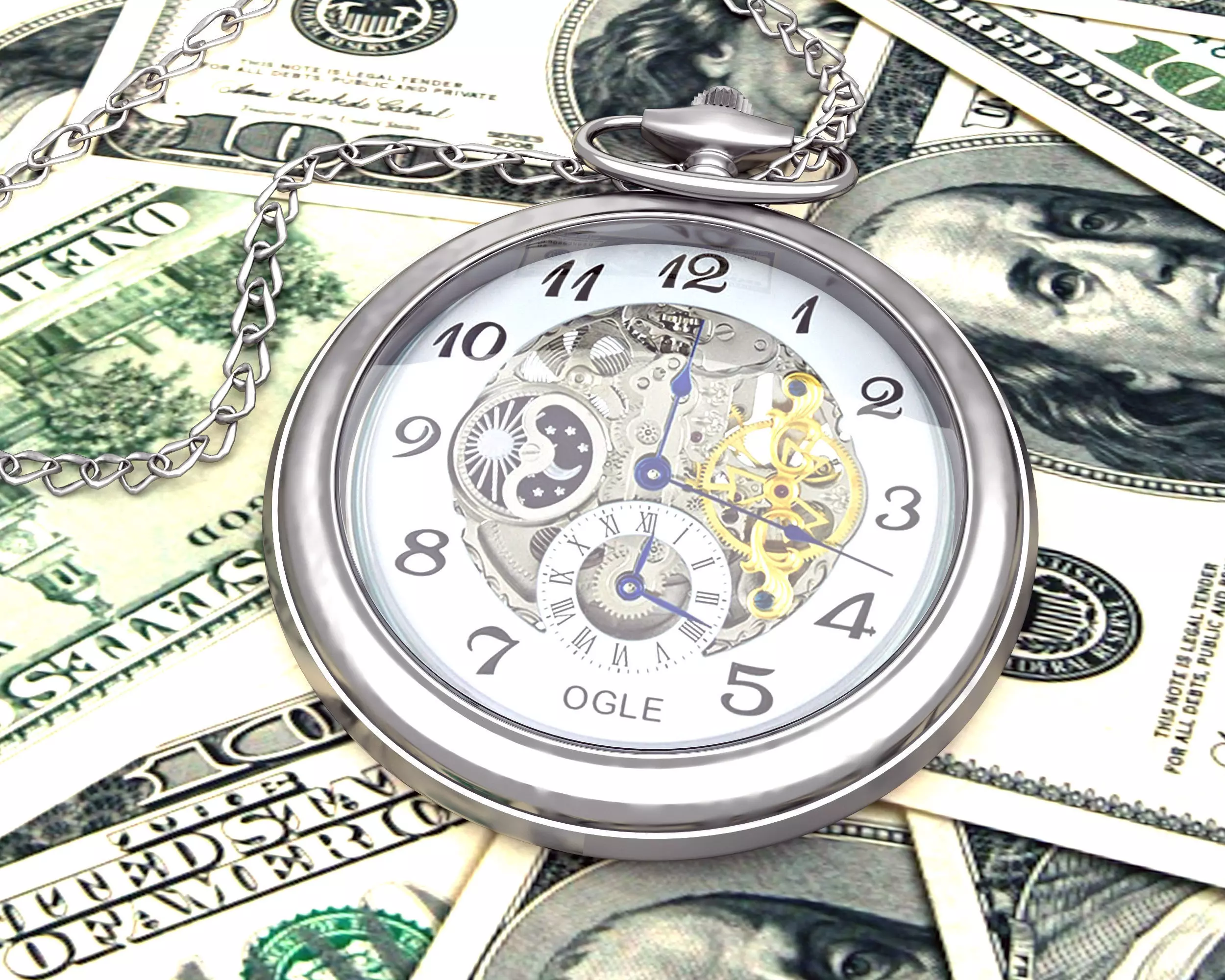 Time is money  Watch and dollars 3D model_0