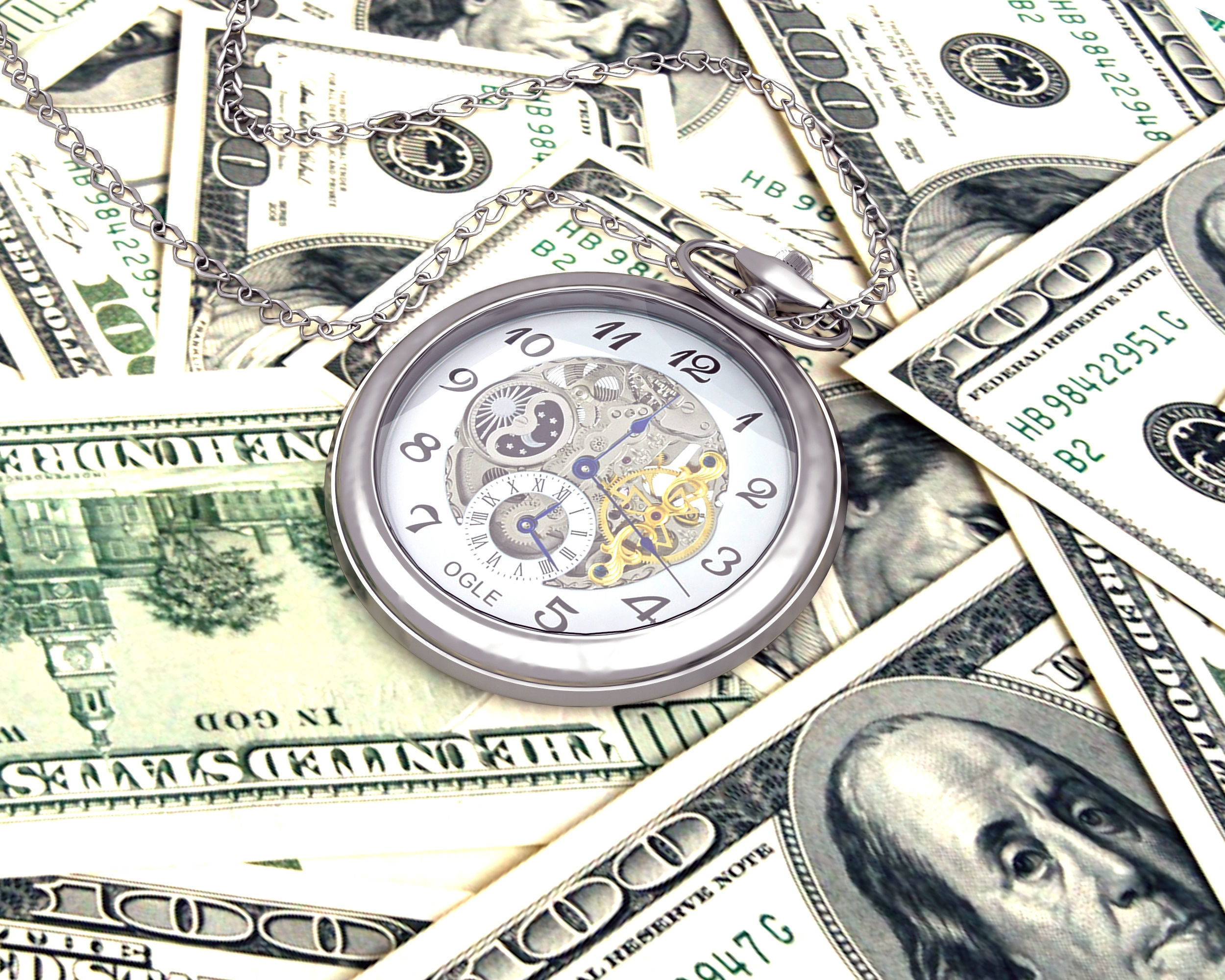 Time is money  Watch and dollars 3D model_4