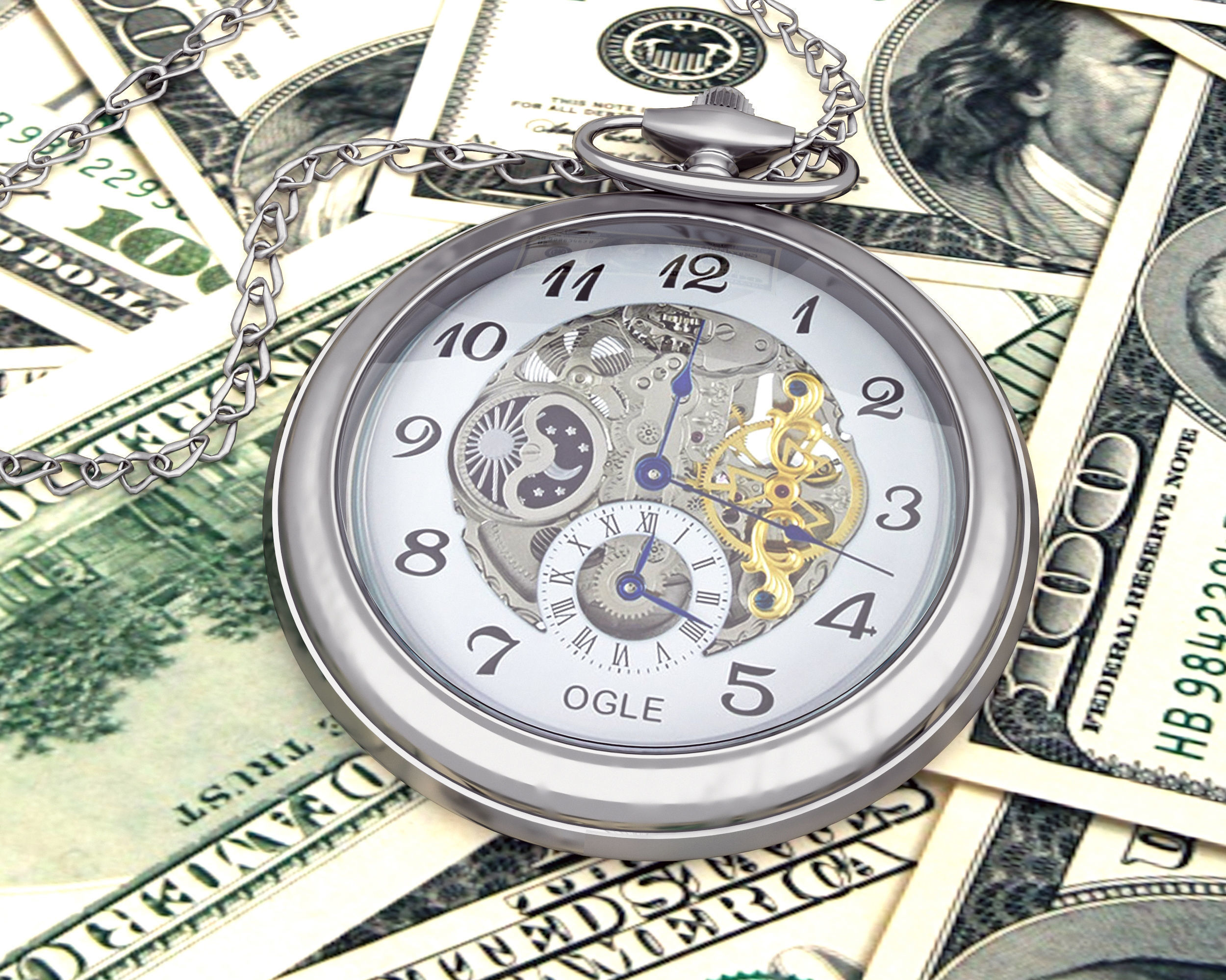Time is money  Watch and dollars 3D model_2
