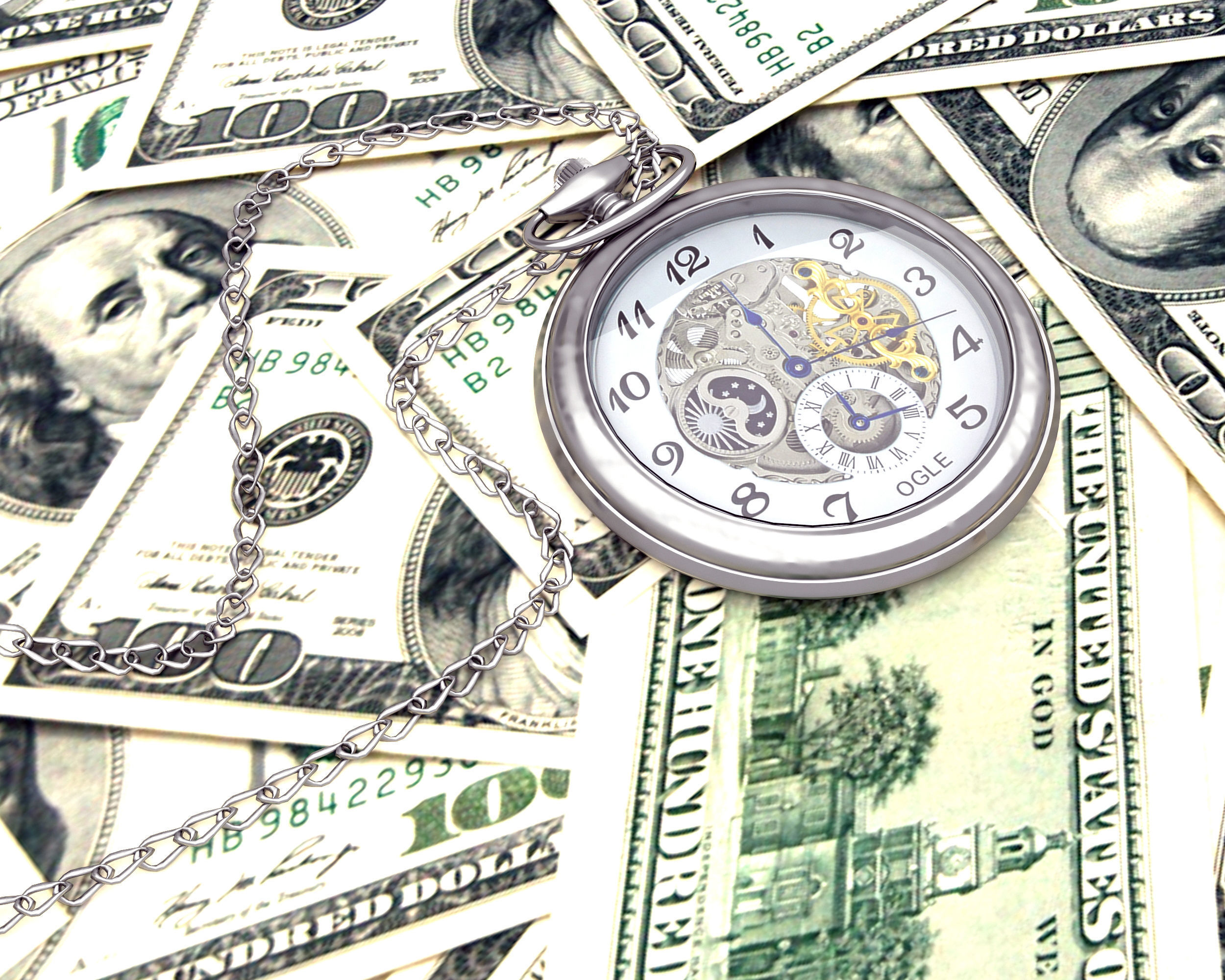 Time is money  Watch and dollars 3D model_5