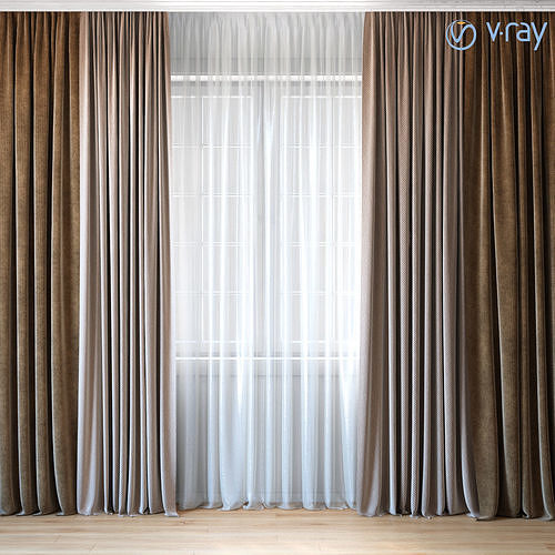 Curtains with tulle set 02  3D model