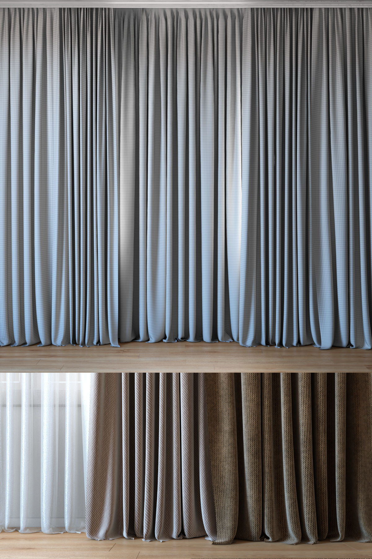 Curtains with tulle set 02  3D model_1