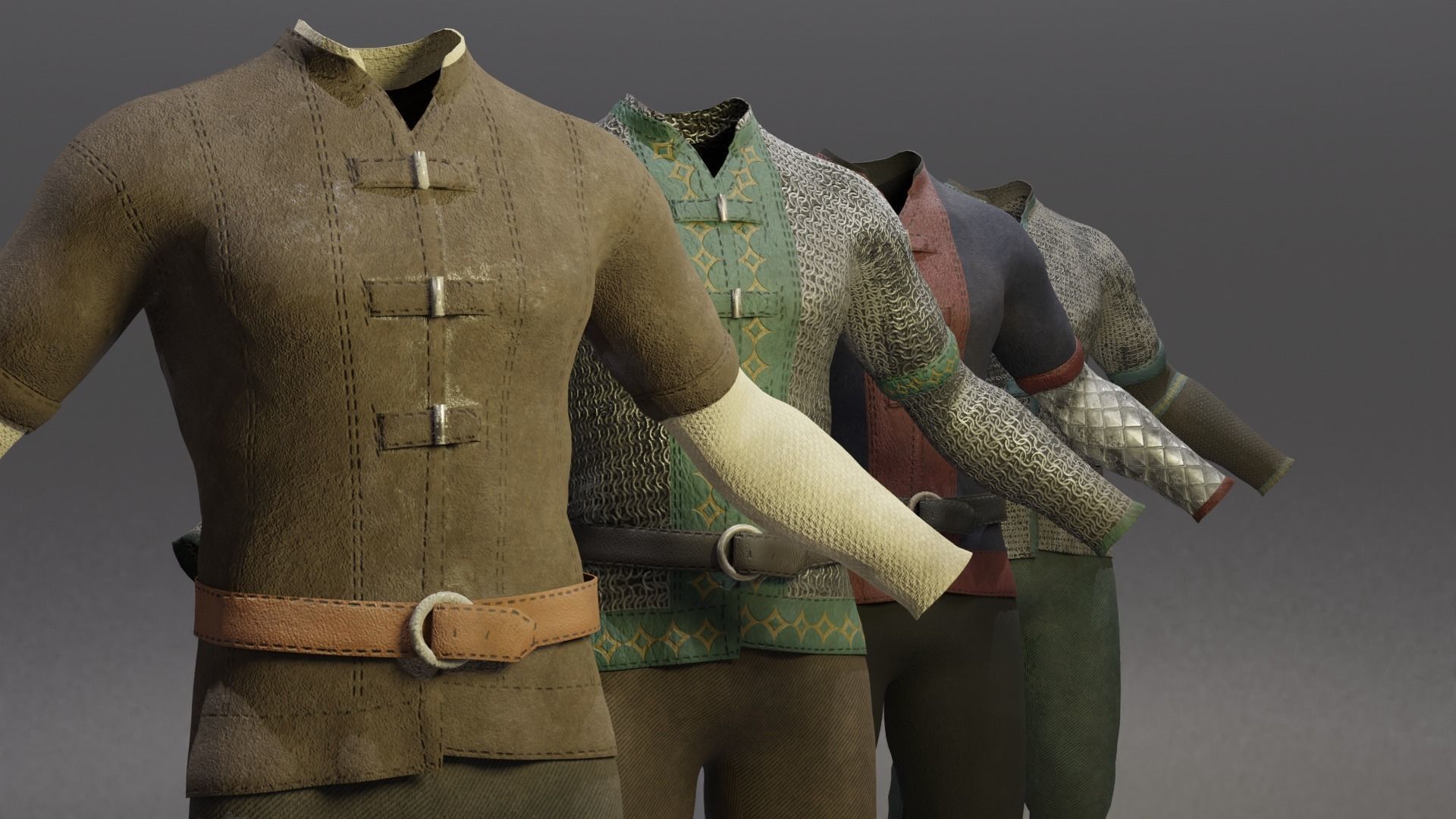 Four Guard Man Suits Low-poly 3D model_1