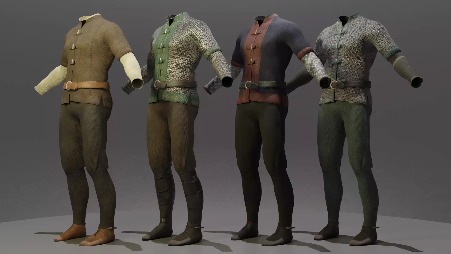 Four Guard Man Suits Low-poly 3D model_0