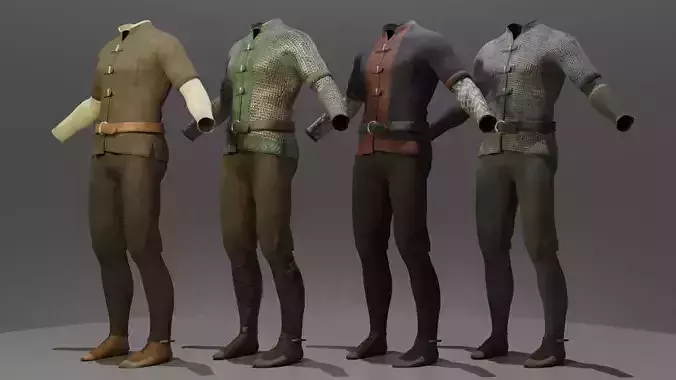 Four Guard Man Suits Low-poly 3D model