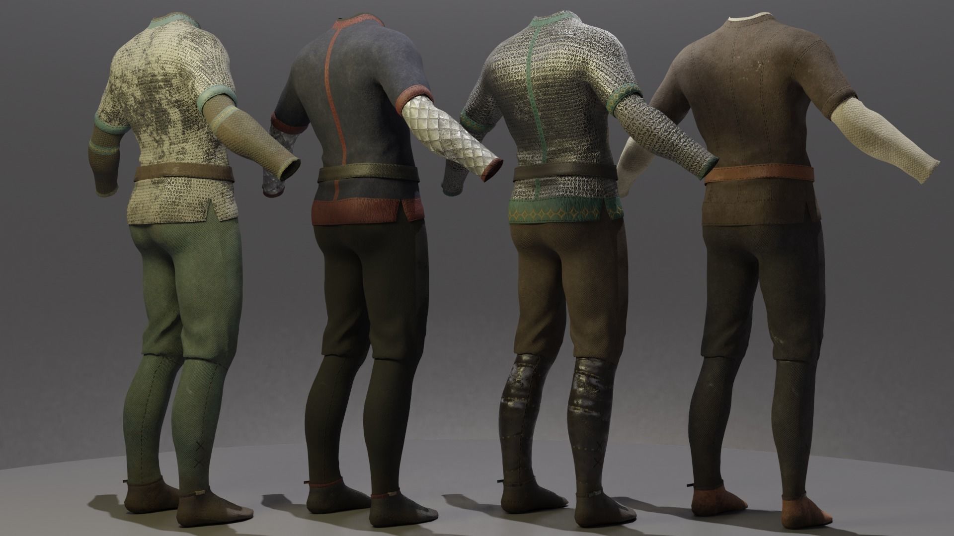 Four Guard Man Suits Low-poly 3D model_2